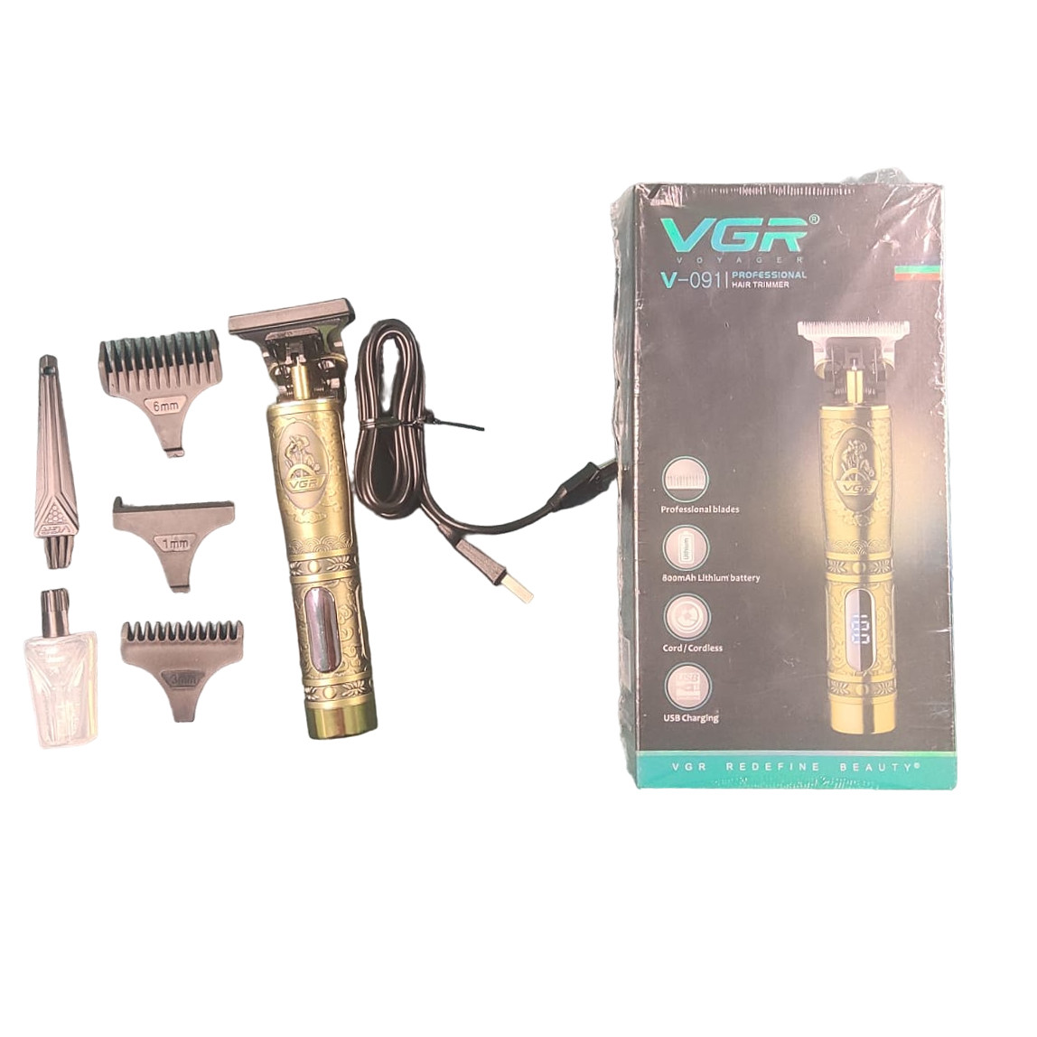 VGR V-091| Professional Hair Trimmer |Professional blades| 800mAh battery |USB charging