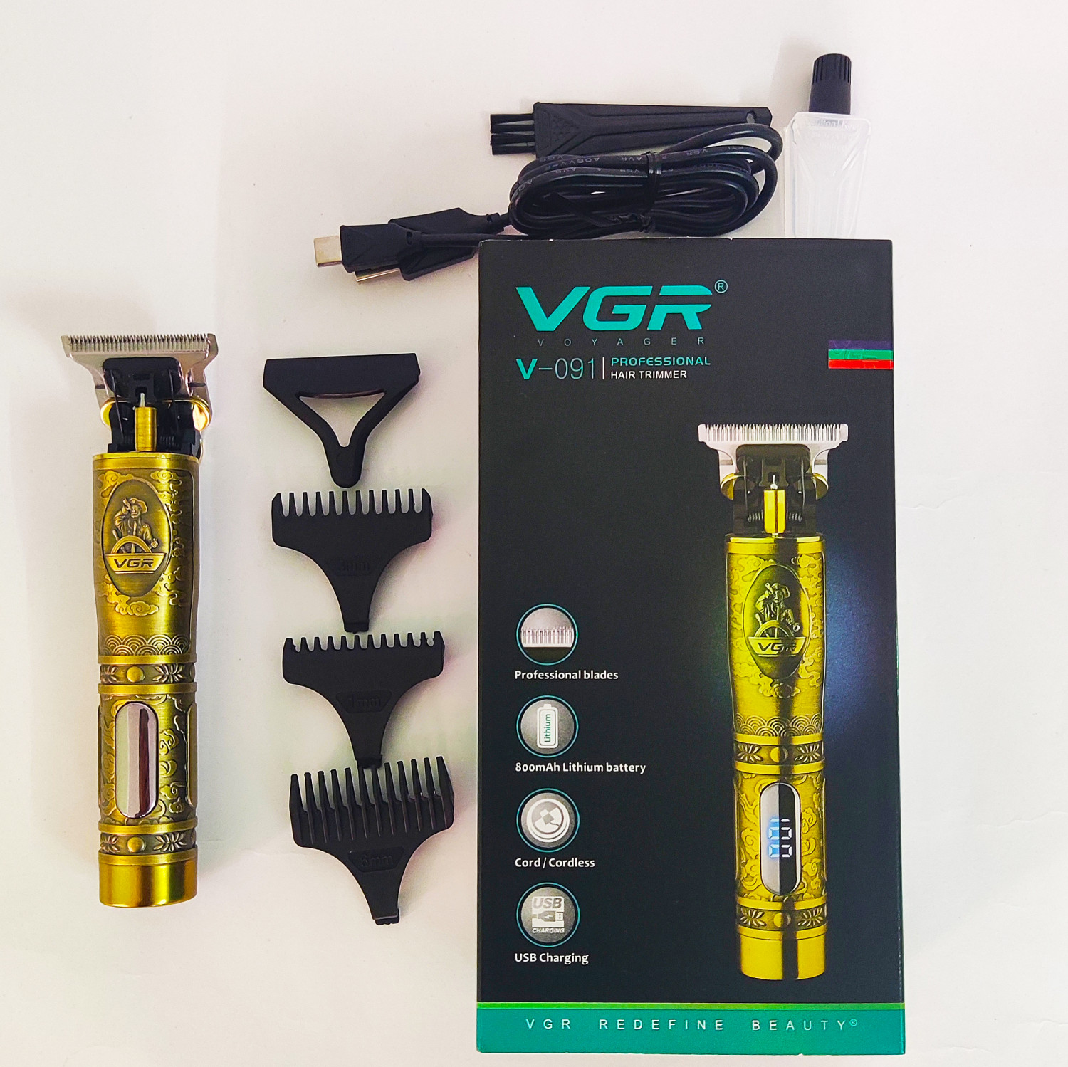 VGR V-091 Cordless Professional Hair trimmer with Digital Display and USB charging